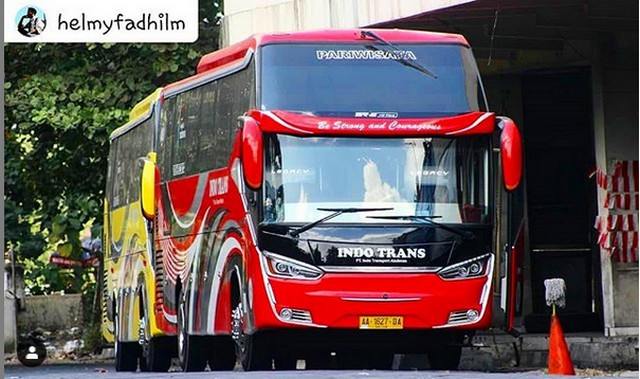 Bus Kaca Double Indo Trans Merah
